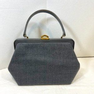 VTG Morris Moskowitz Gray Fabric Patent Handbag w/Coin Purse Handbag 11x 5x7.5"